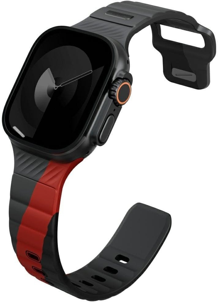 Uniq Stride De Rubber Apple Watch Strap 49/46/45/44Mm - Charcoal (Charcoal/Rosso Red)