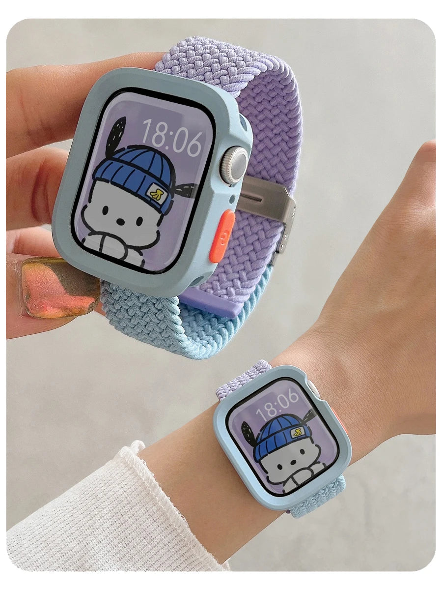 Candy Silicone Apple Watch Case Nylon Strap Purple Blue Fits Series 38mm
