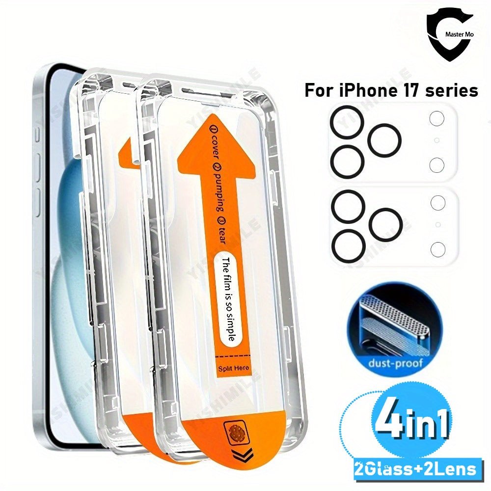 iPhone 17 4-in-1 HD Tempered Glass Screen Protector + Lens Protective Film Protector Kit