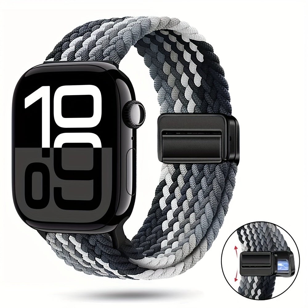 Braided Nylon Magnetic Apple Watch Band  Adjustable  Breathable Deep Grey 44mm 45mm 46mm 49mm Series1-3 42mm