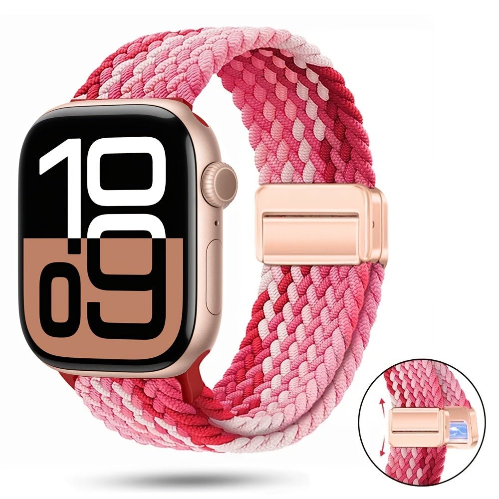 Braided Nylon Magnetic Apple Watch Band  Adjustable  Breathable Pink Multi Color for 38mm 40mm 41mm/ Series10 42mm
