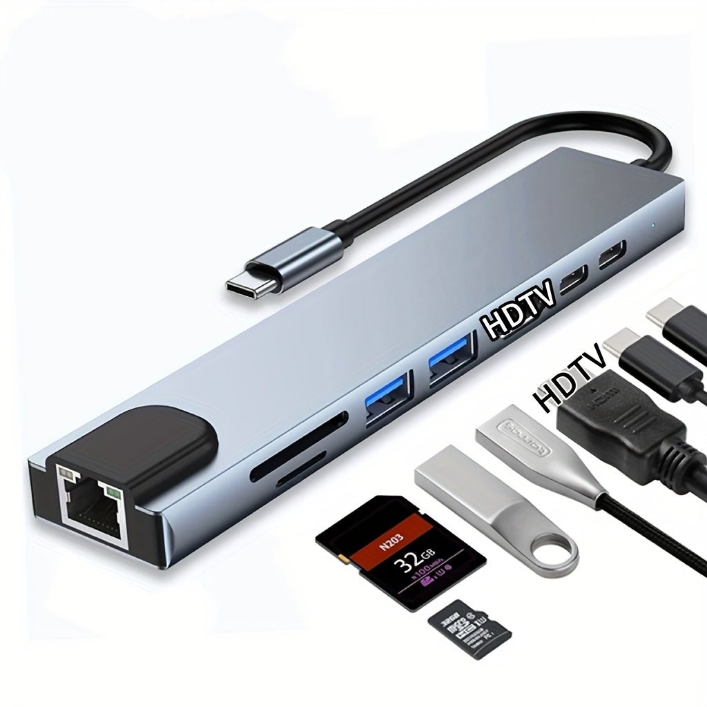 8-in-1 USB-C Hub with 4K HDTV 100W PD Charging Adapter